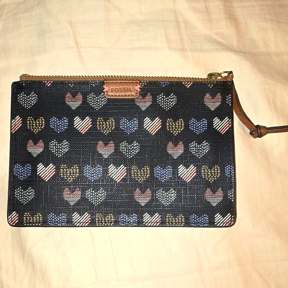 Fossil heart pouch/wristlet